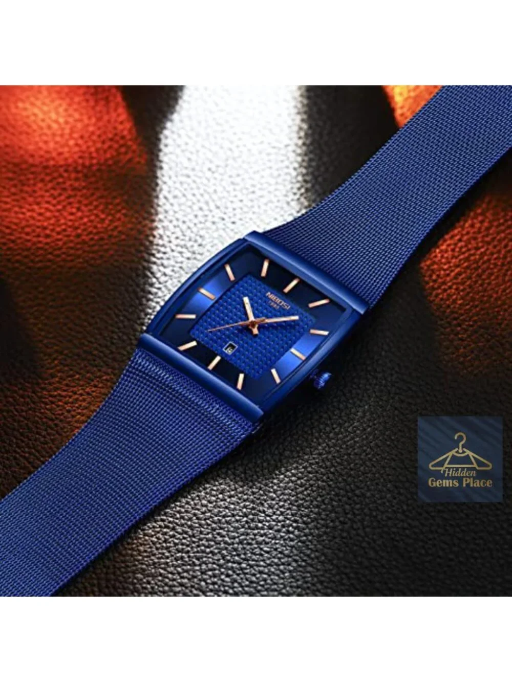 Men's Analog Square Dial Mesh Strap Watch Quartz Date Display Stainless Steel